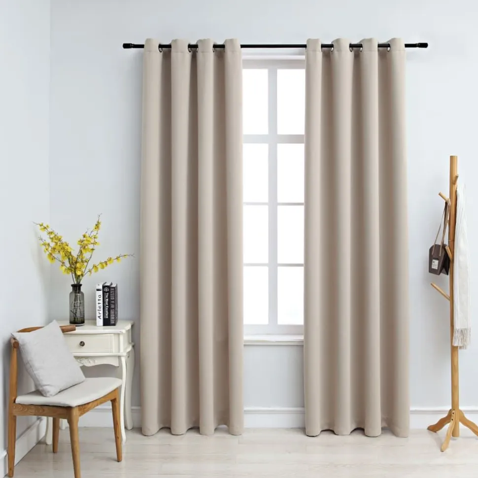 Pimennysverhot metallirenkailla 2 kpl beige 140x225 cm