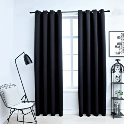 Pimennysverhot metallirenkailla 2 kpl musta 140x225 cm