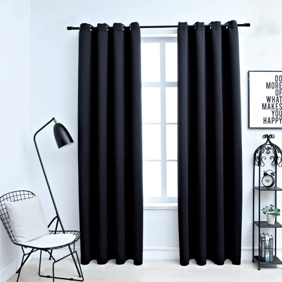 Pimennysverhot metallirenkailla 2 kpl musta 140x225 cm