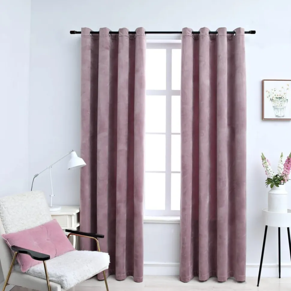 Pimennysverhot renkailla 2 kpl sametti pinkki 140x225 cm