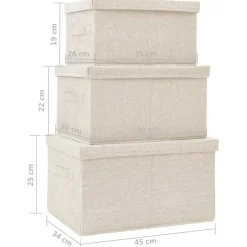 Pinottava säilytyslaatikkosarja kangas kerma, 3 osaa