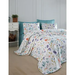 Päiväpeitto + tyynyliina Linento Floral, 160x230cm + 50x70cm, liila