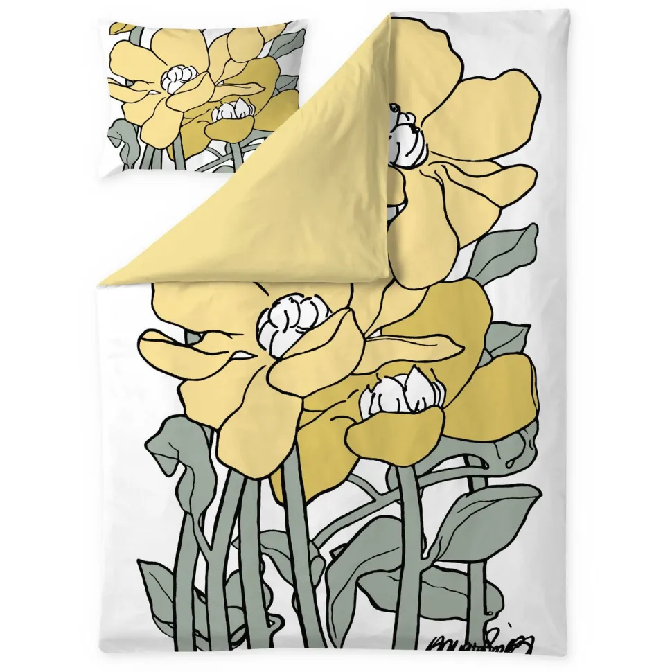 Pussilakanasetti Vallila Olivia, 150x210cm, keltainen/salvia
