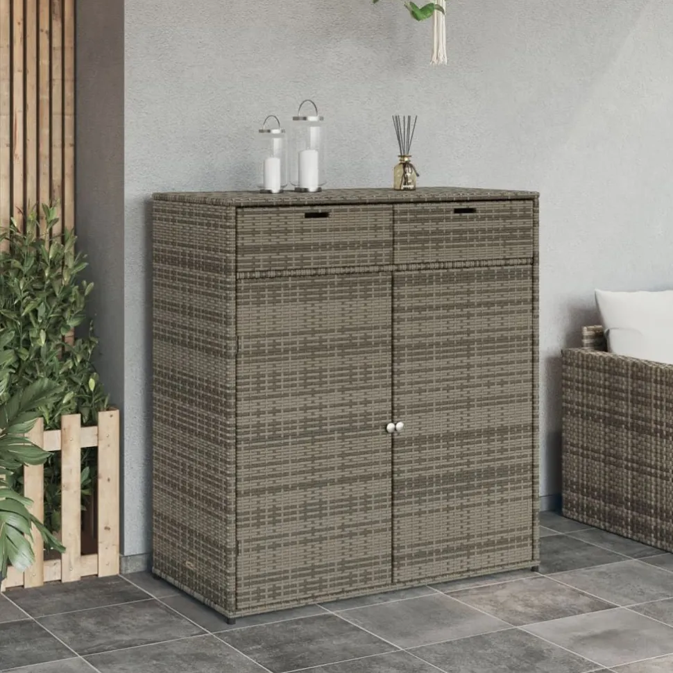 Puutarhan säilytyskaappi harmaa 105x55x113 cm polyrottinki