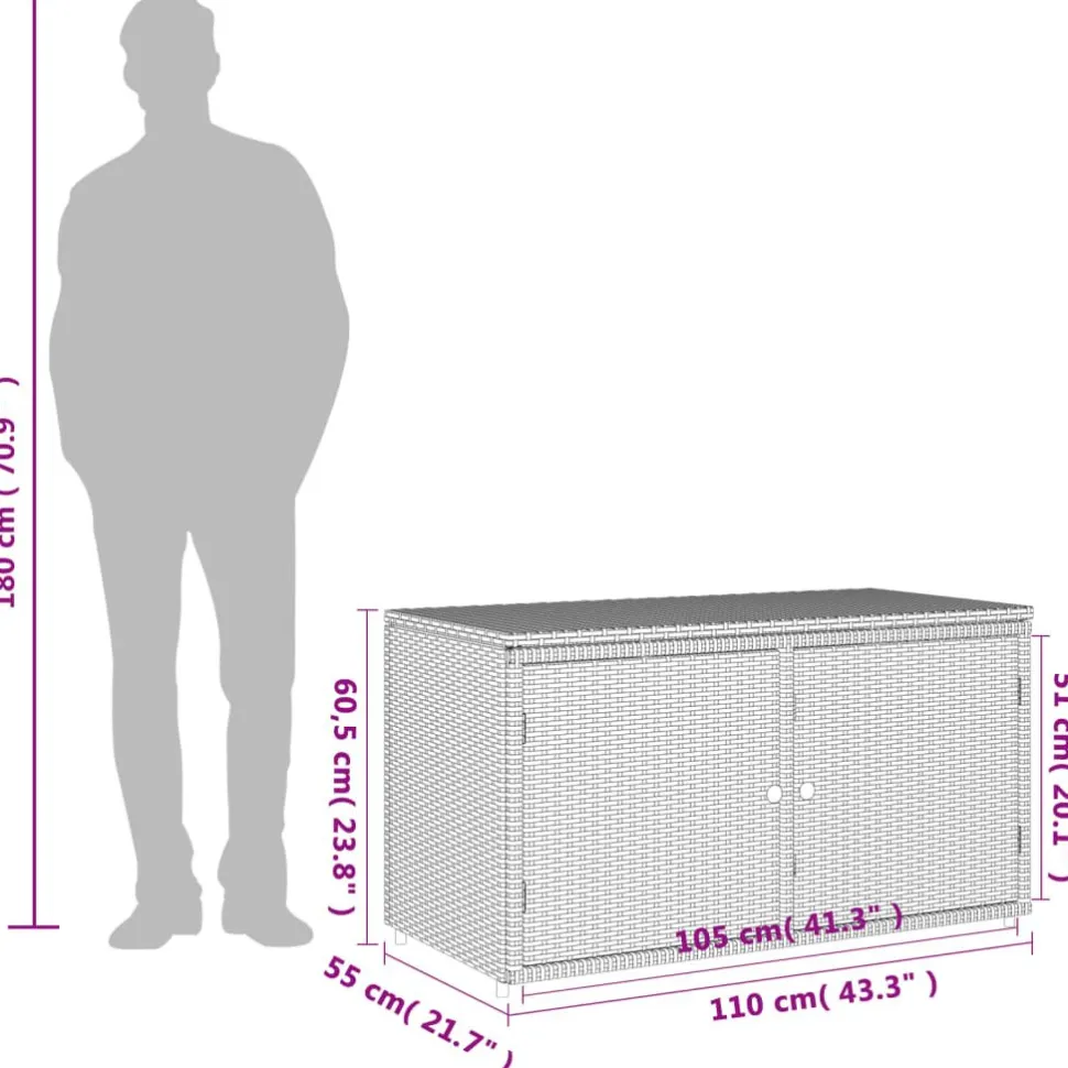 Puutarhan säilytyskaappi harmaa 110x55x60,5 cm polyrottinki