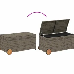 Puutarhan säilytyslaatikko pyörillä harmaa 190 l polyrottinki (65326)