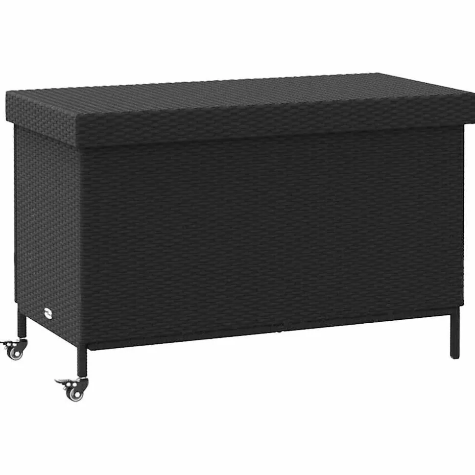 Puutarhan säilytyslaatikko pyörillä musta 110x55x73 cm (03826)