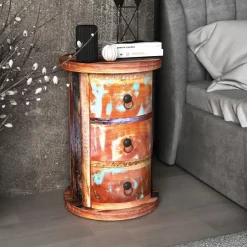 Pyöreä laatikosto 3 vetolaatikolla kierrätetty puu