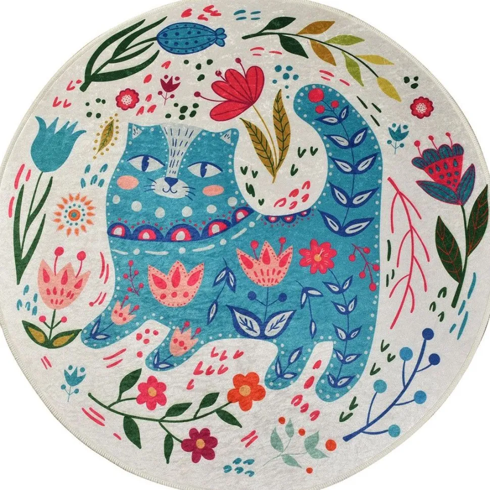 Pyöreä matto Linento Blue Cats Ø100cm sininen