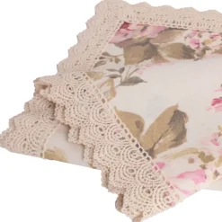 Pöytäliina Home4You HOLLY 75x75 cm, maalatut ruusut, vaaleanpunainen