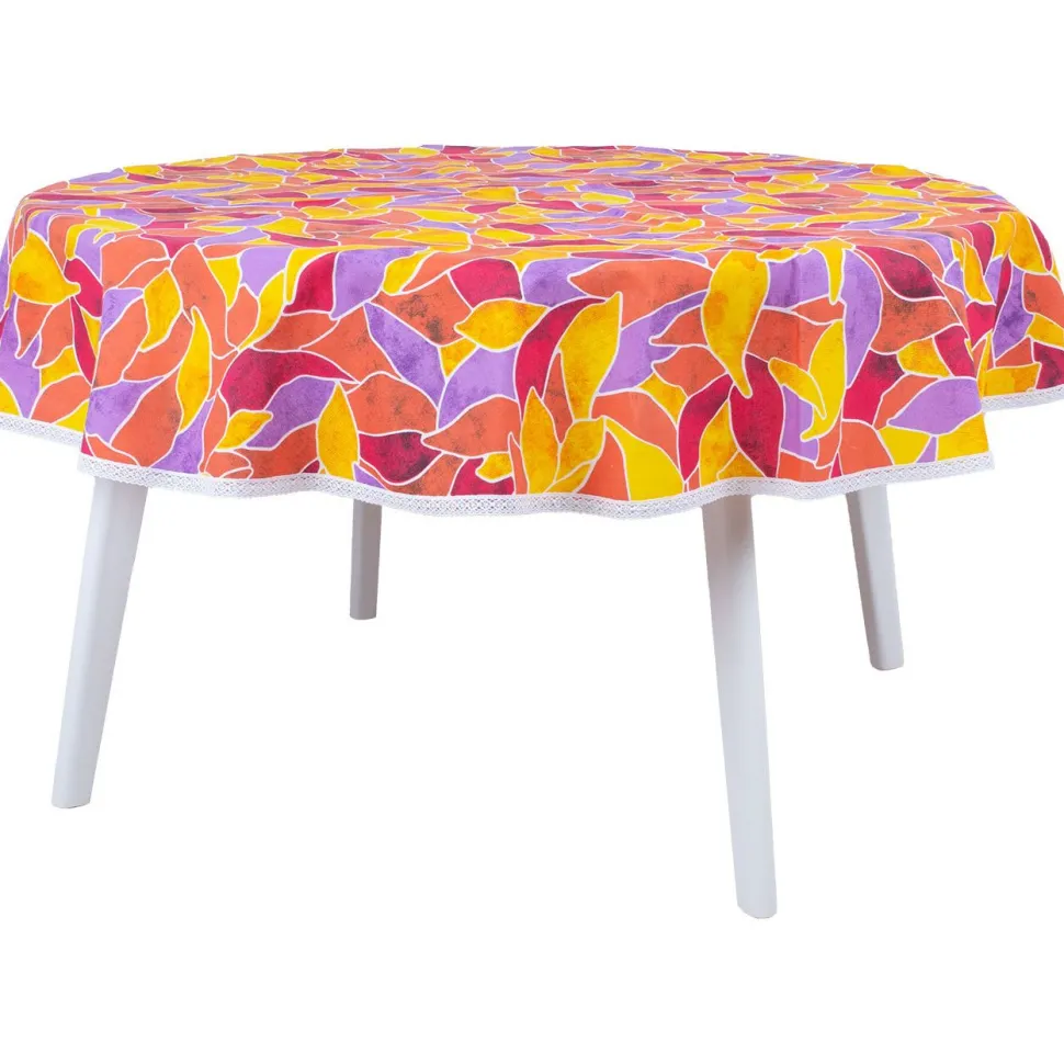 Pöytäliina Home4You LONETA NEW Ø170 cm, punainen lehtikuosi, monivärinen