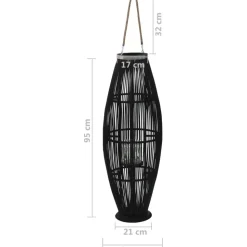 Riippuva kynttilänpidike bambu musta 95 cm
