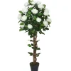 Ruusu-tekopuu Home4You WIND, K120 cm, 2 puurunkoa, musta ruukku, valkoinen