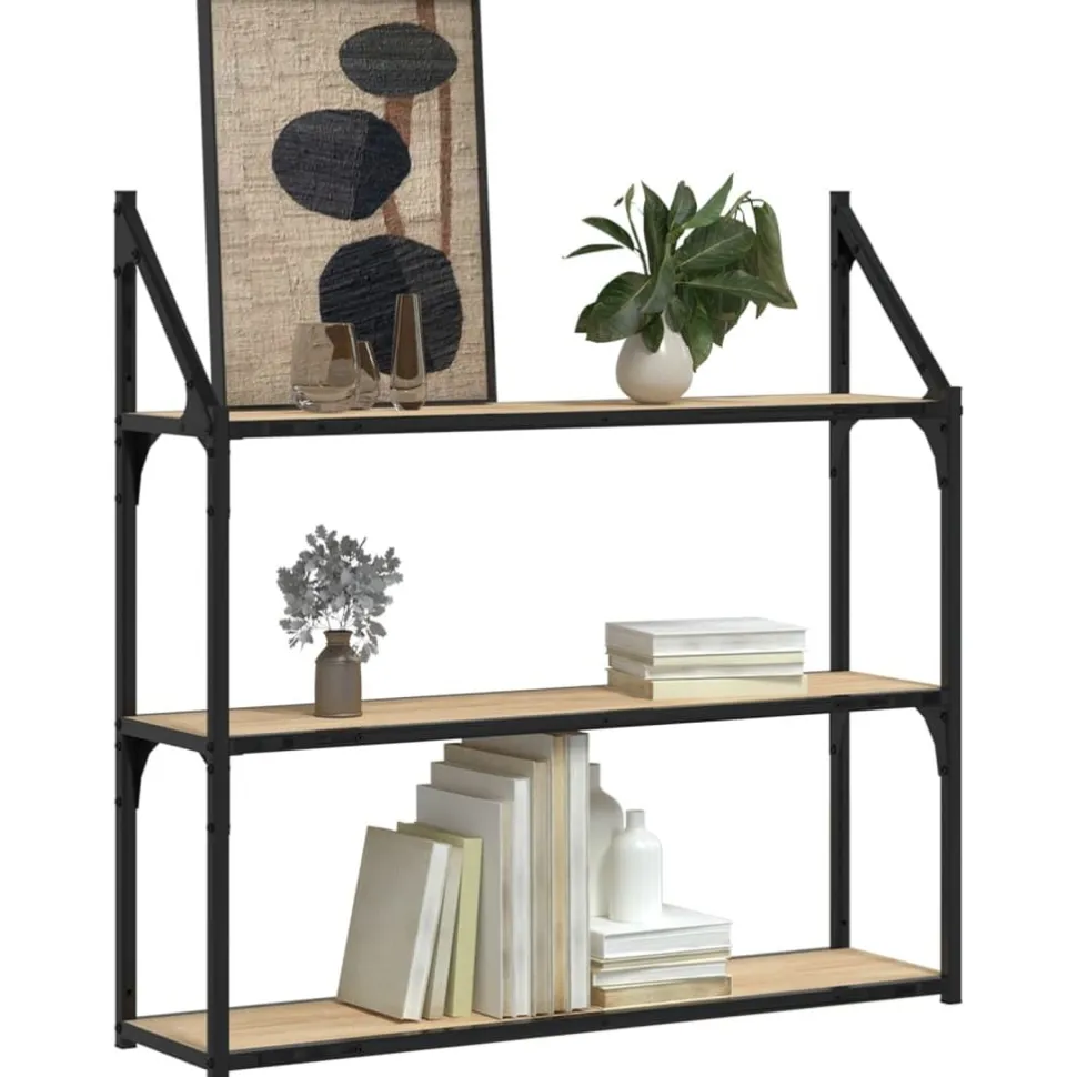 Seinähylly 3 kerrosta Sonoma-tammi 80x21x78,5 cm tekninen puu (35455)