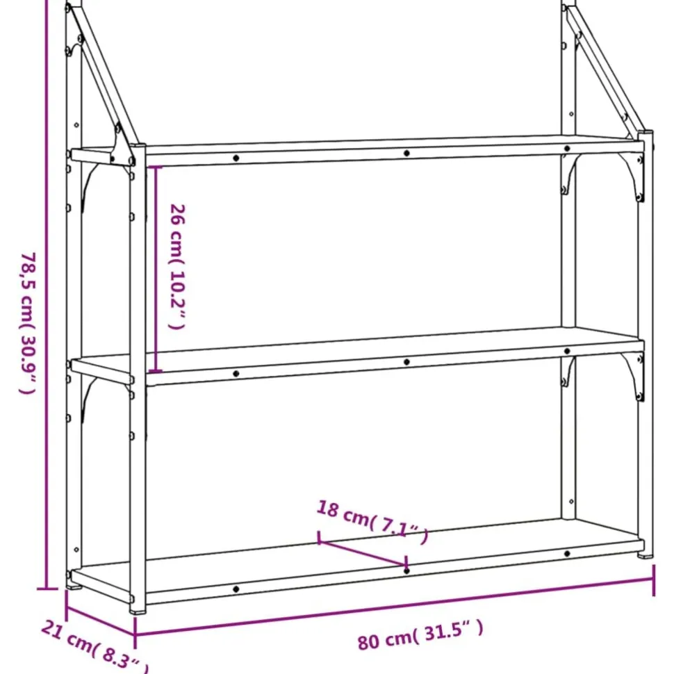 Seinähylly 3 kerrosta Sonoma-tammi 80x21x78,5 cm tekninen puu (35455)