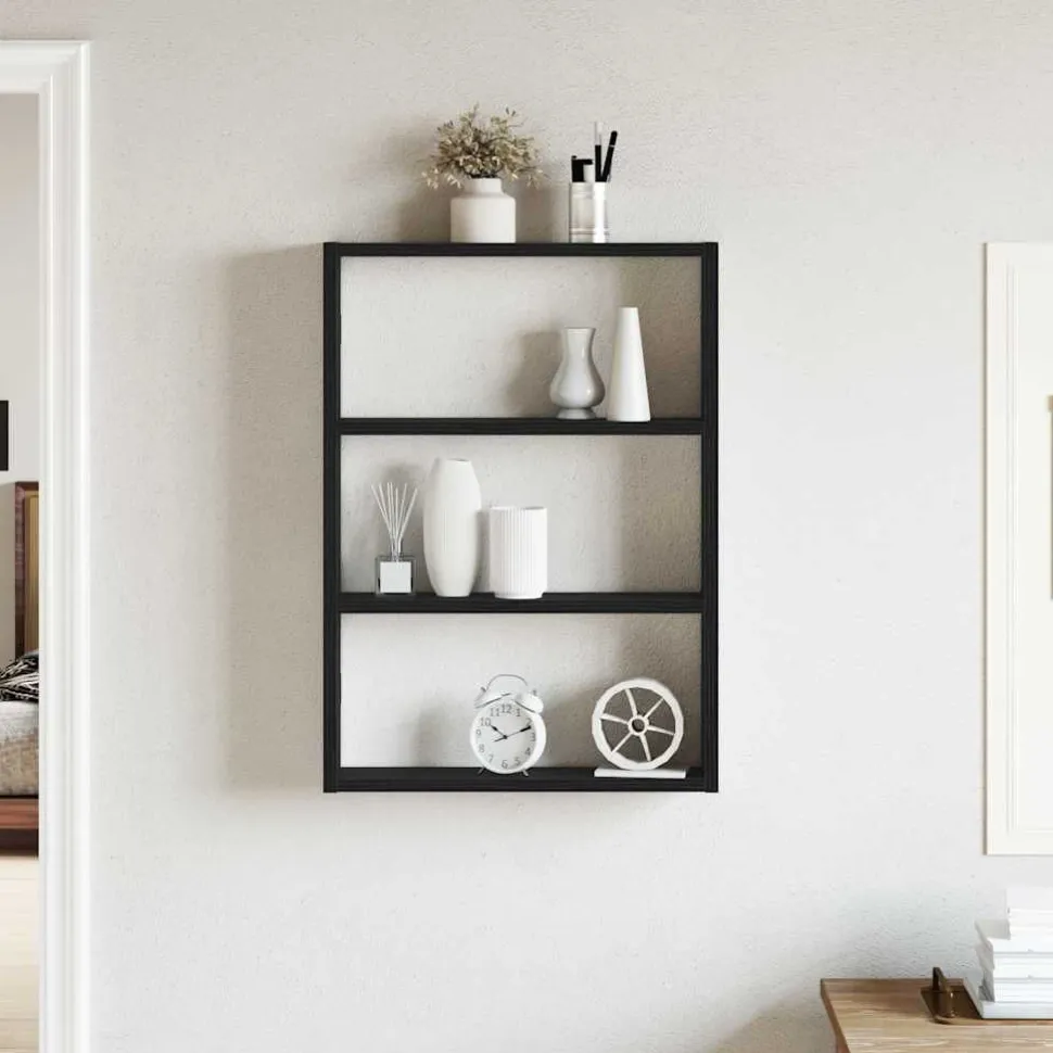 Seinähylly musta 43x9x60 cm tekninen puu (60050)