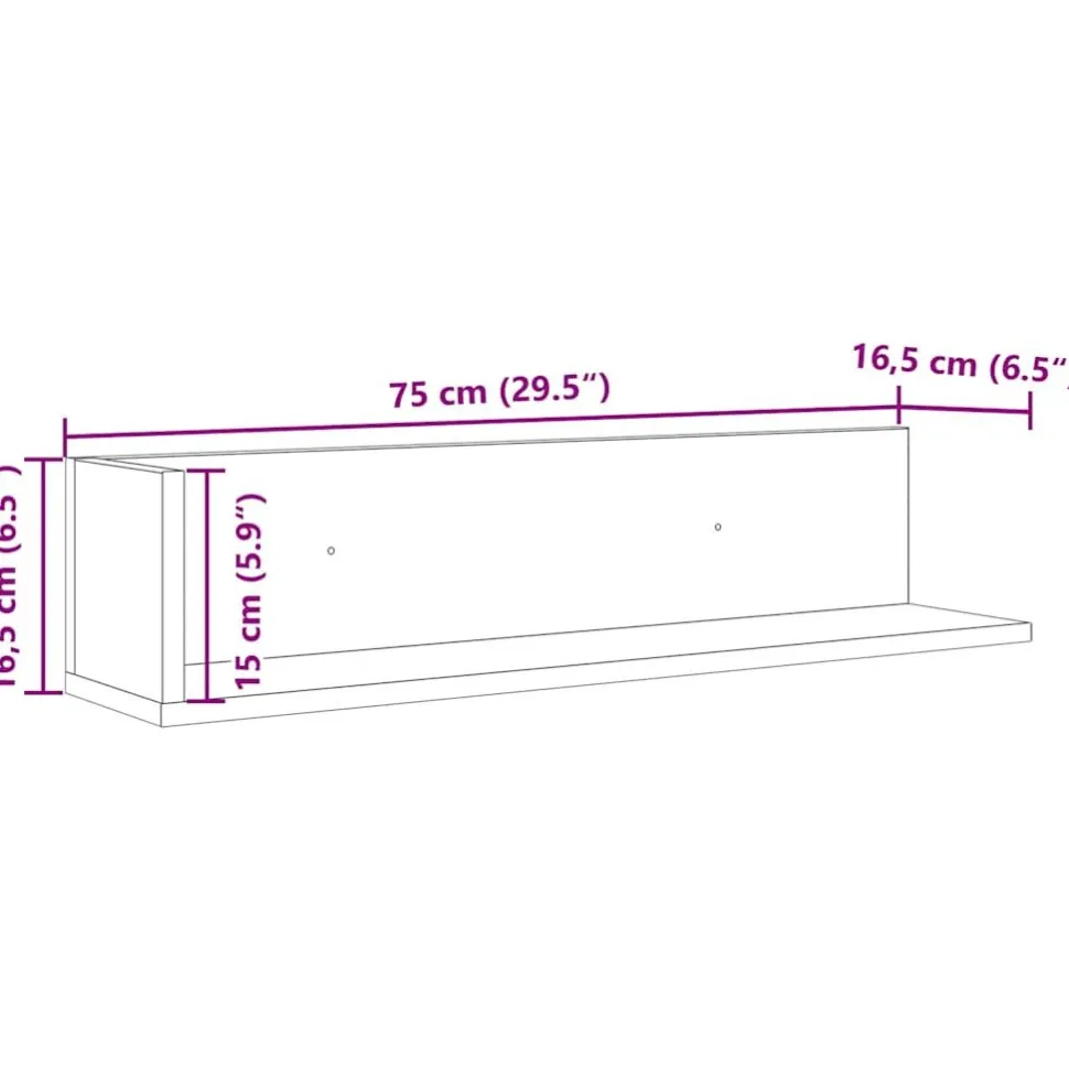 Seinähyllyt 2 kpl Sonoma Oak 75x16,5x16,5 cm Engineered Wood (60033)