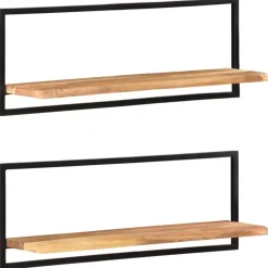 Seinähyllyt 2 kpl 40x24x35 cm akasiapuu ja teräs