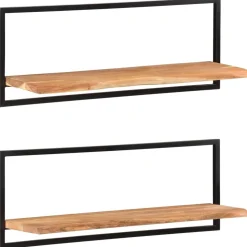 Seinähyllyt 2 kpl 40x24x35 cm akasiapuu ja teräs