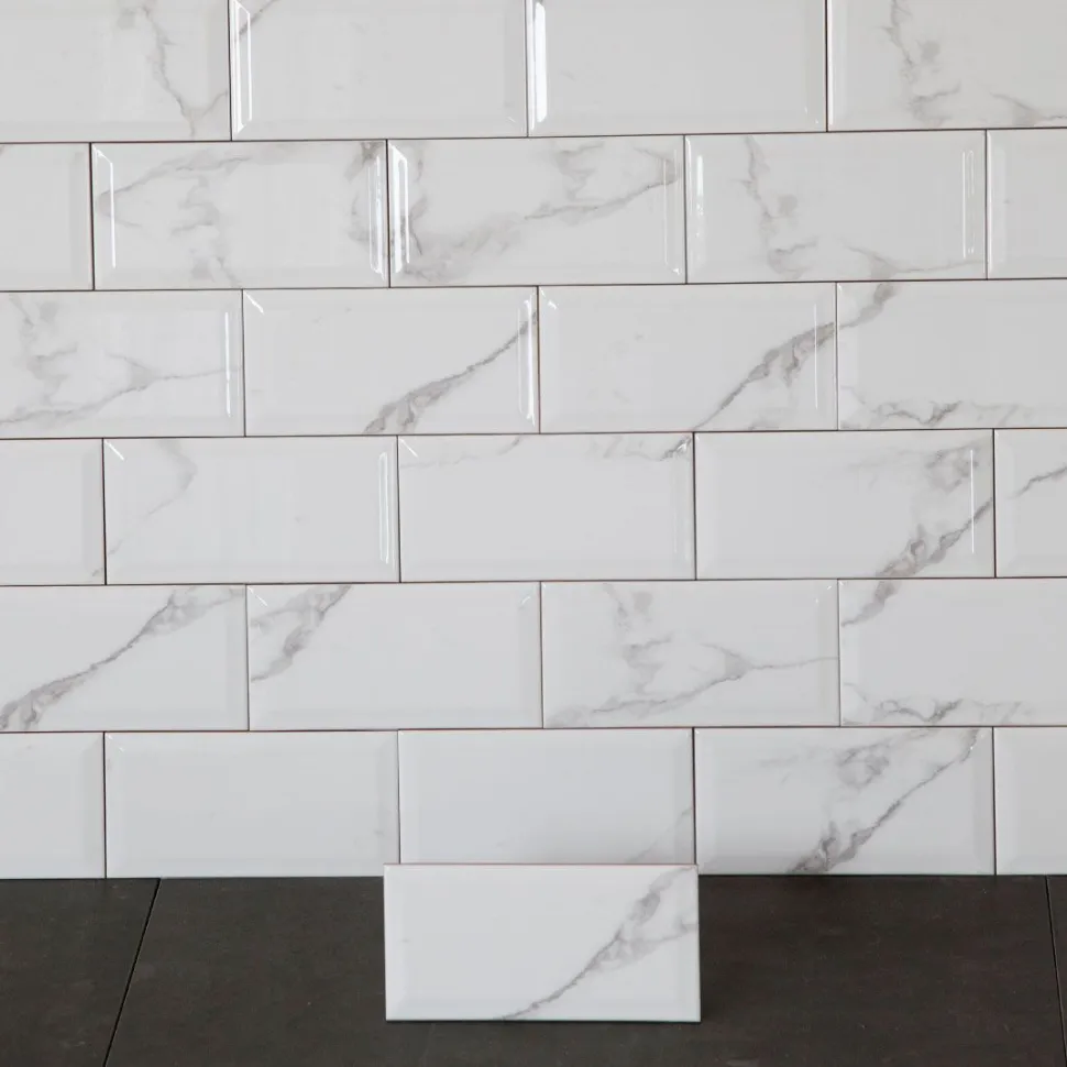 Seinälaatta Arredo Carrara Biselado 10x20cm, valkoinen