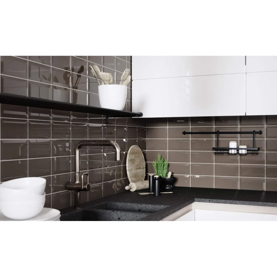Seinälaatta GoldenTile Metrotiles 10x20 cm savunharmaa