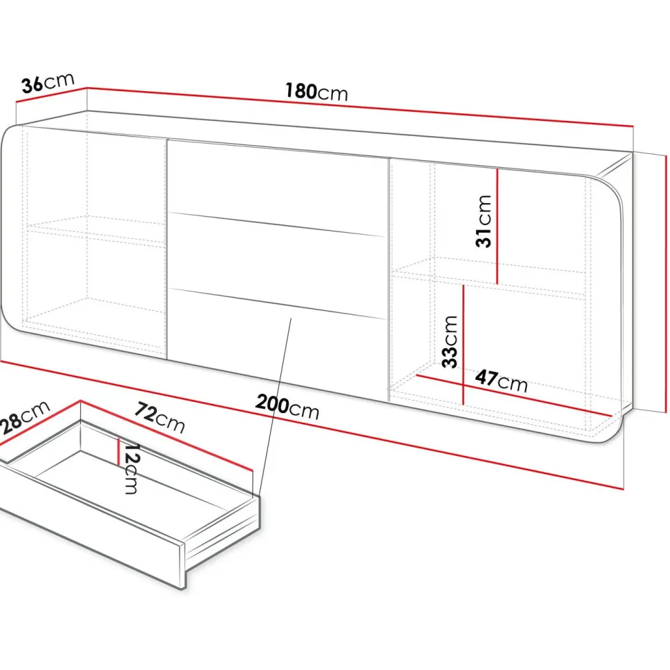 Seinälle kiinnitettävä lipasto Nomla A RENE 2DD3S, leveys 200cm, beige