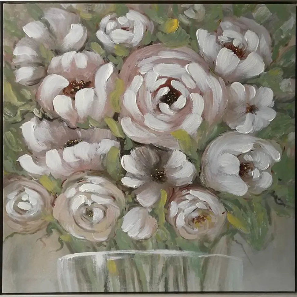 Seinätaulu Home4You WALLY 60x60 cm, valkoiset kukat, vihreä