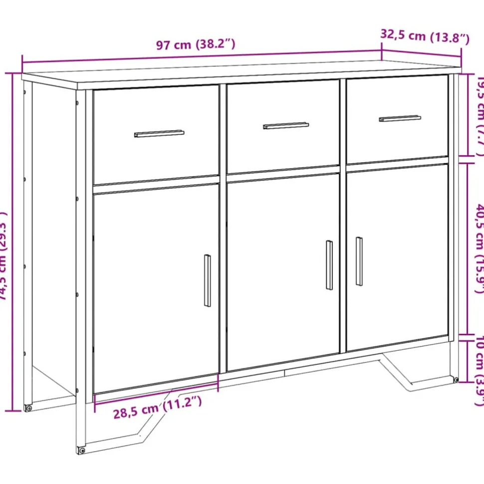 Senkki harmaa Sonoma 97x32,5x74,5 cm tekninen puu (48562)