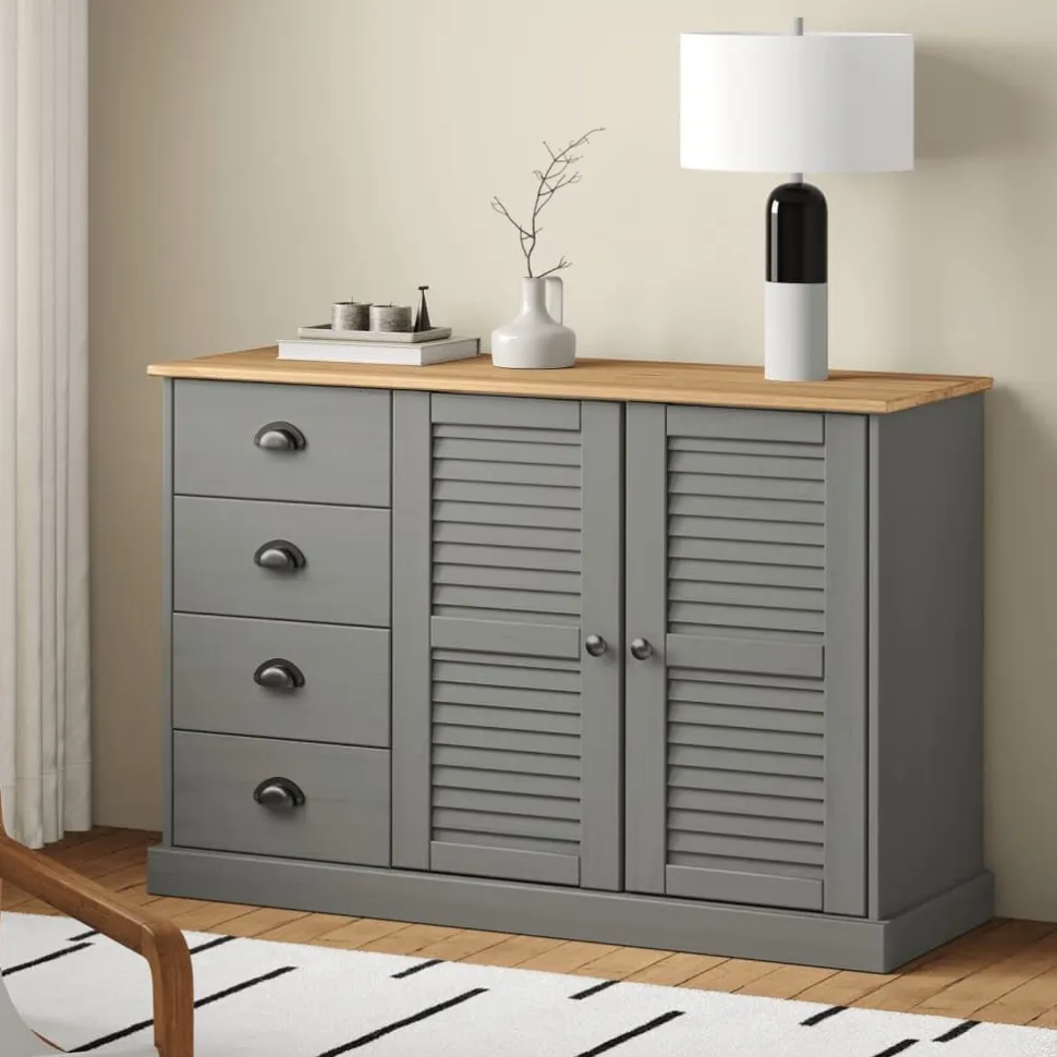 Senkki laatikoilla VIGO 113x40x75 cm harmaa täysi mänty (53189)