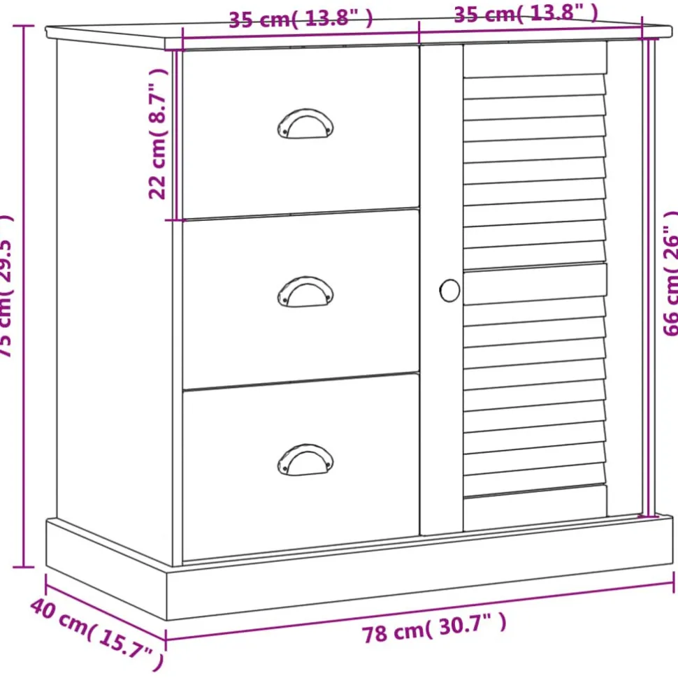 Senkki laatikoilla VIGO 78x40x75 cm valkoinen täysi mänty (53200)