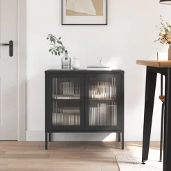 Senkki musta 70x35x70 cm lasi ja teräs (53001)