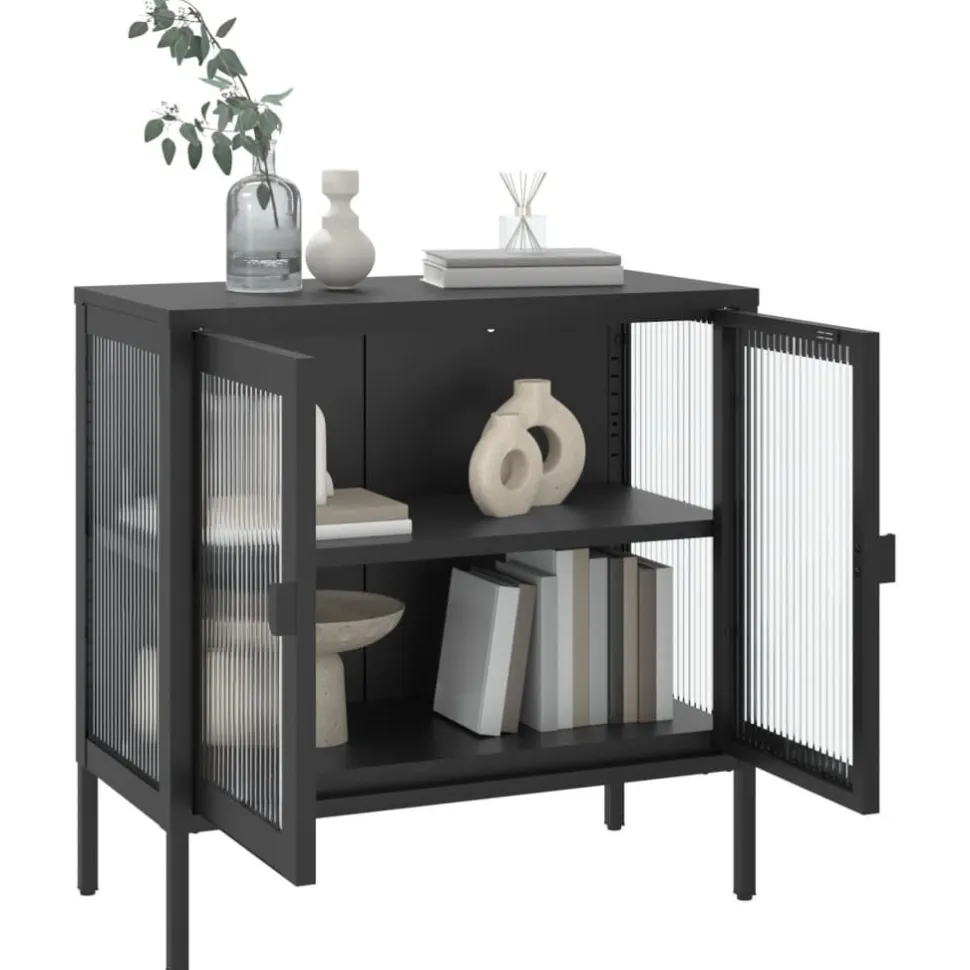 Senkki musta 70x35x70 cm lasi ja teräs (53001)