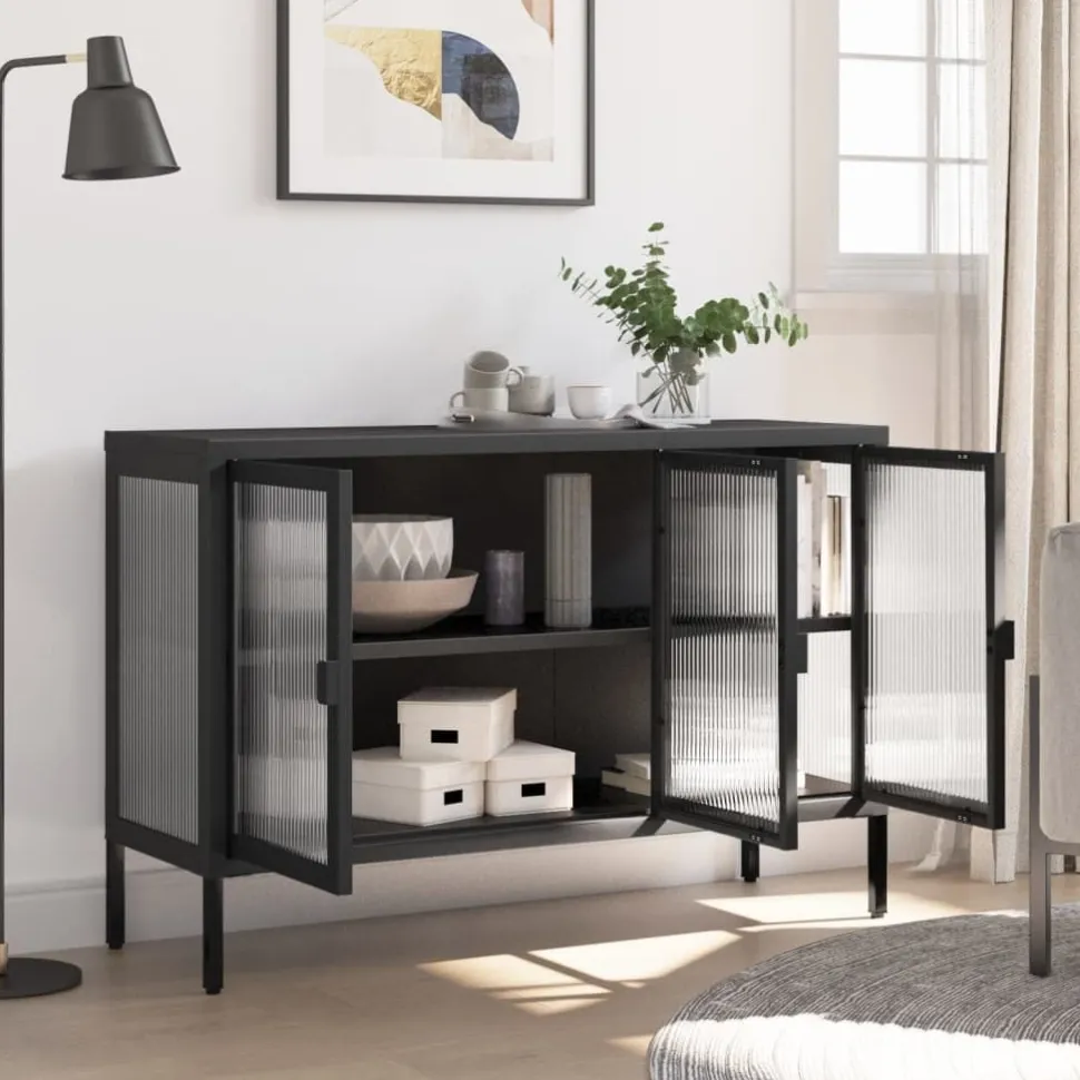 Senkki musta 105x35x70 cm lasi ja teräs (53002)