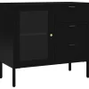 Senkki musta 75x35x70 cm teräs ja karkaistu lasi (36073)