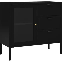 Senkki musta 75x35x70 cm teräs ja karkaistu lasi (36073)
