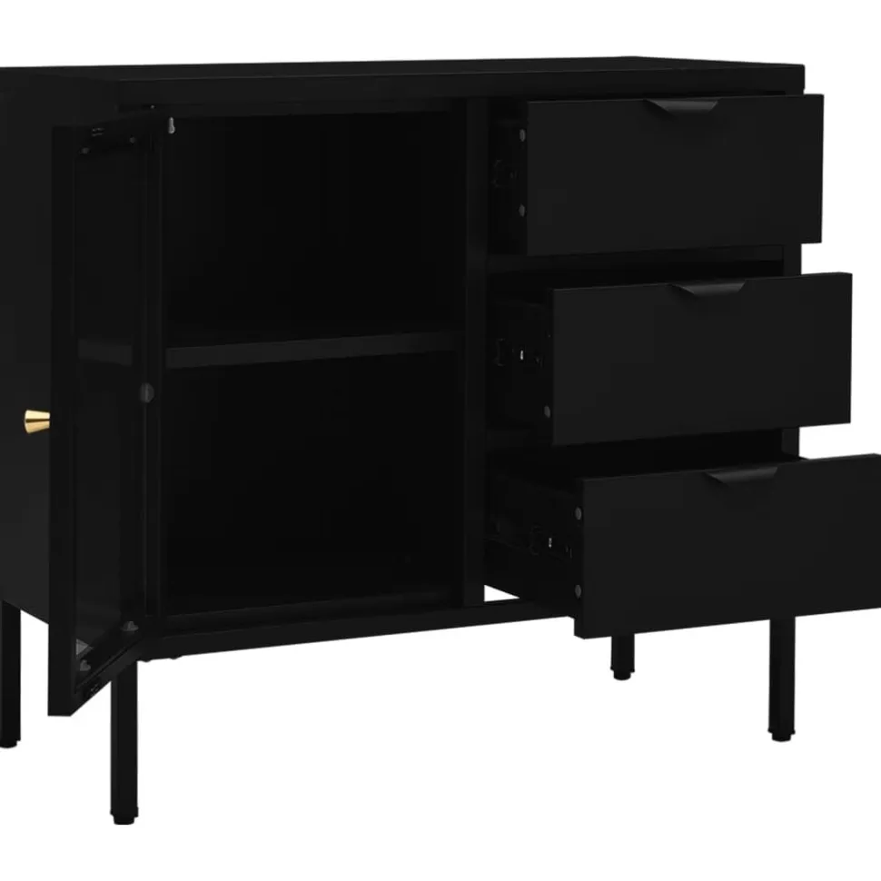 Senkki musta 75x35x70 cm teräs ja karkaistu lasi (36073)