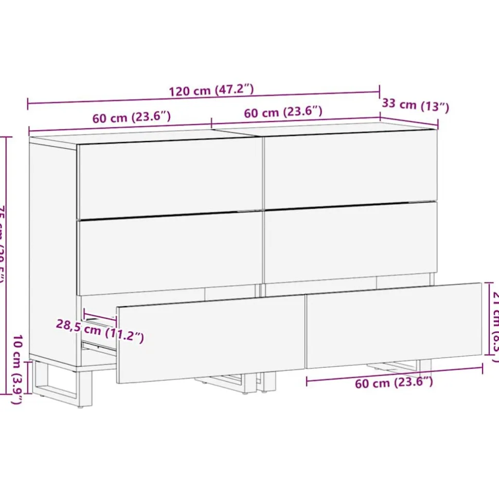 Senkkisarja 2-osainen musta 60x33x75 cm massiivipuu mango (09998)