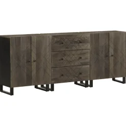 Senkkisarja 3-osainen musta 60x33x75 cm massiivipuu mango (09999)