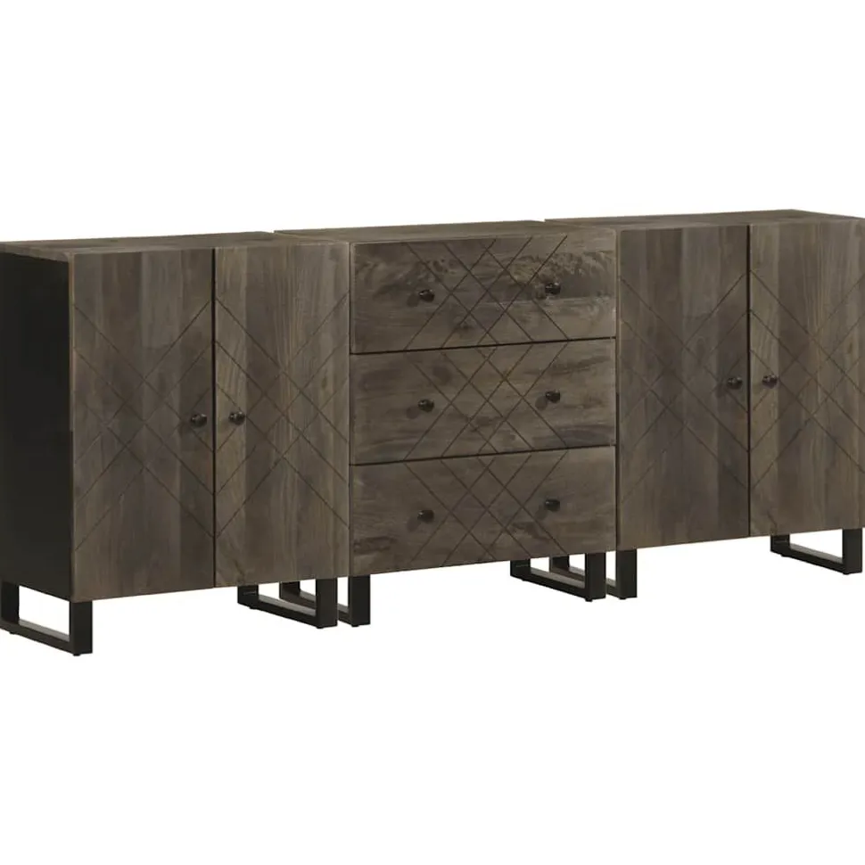 Senkkisarja 3-osainen musta 60x33x75 cm massiivipuu mango (09999)
