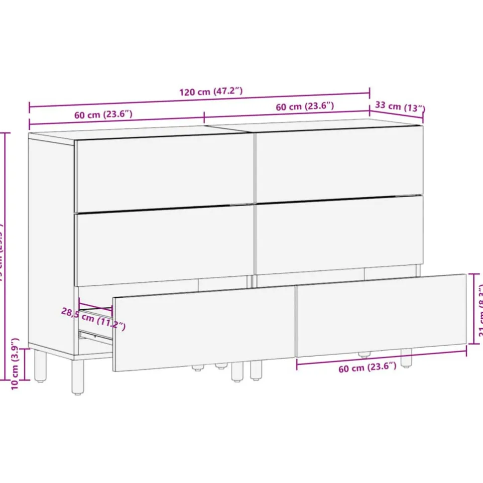 Senkkisarja 2-osainen Musta 60x33x75 cm suunniteltu puu (09992)