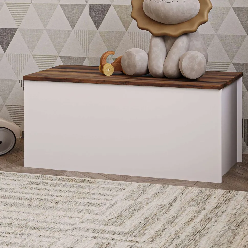 Säilytysarkku Linento Furniture Florya, valkoinen/pähkinänruskea