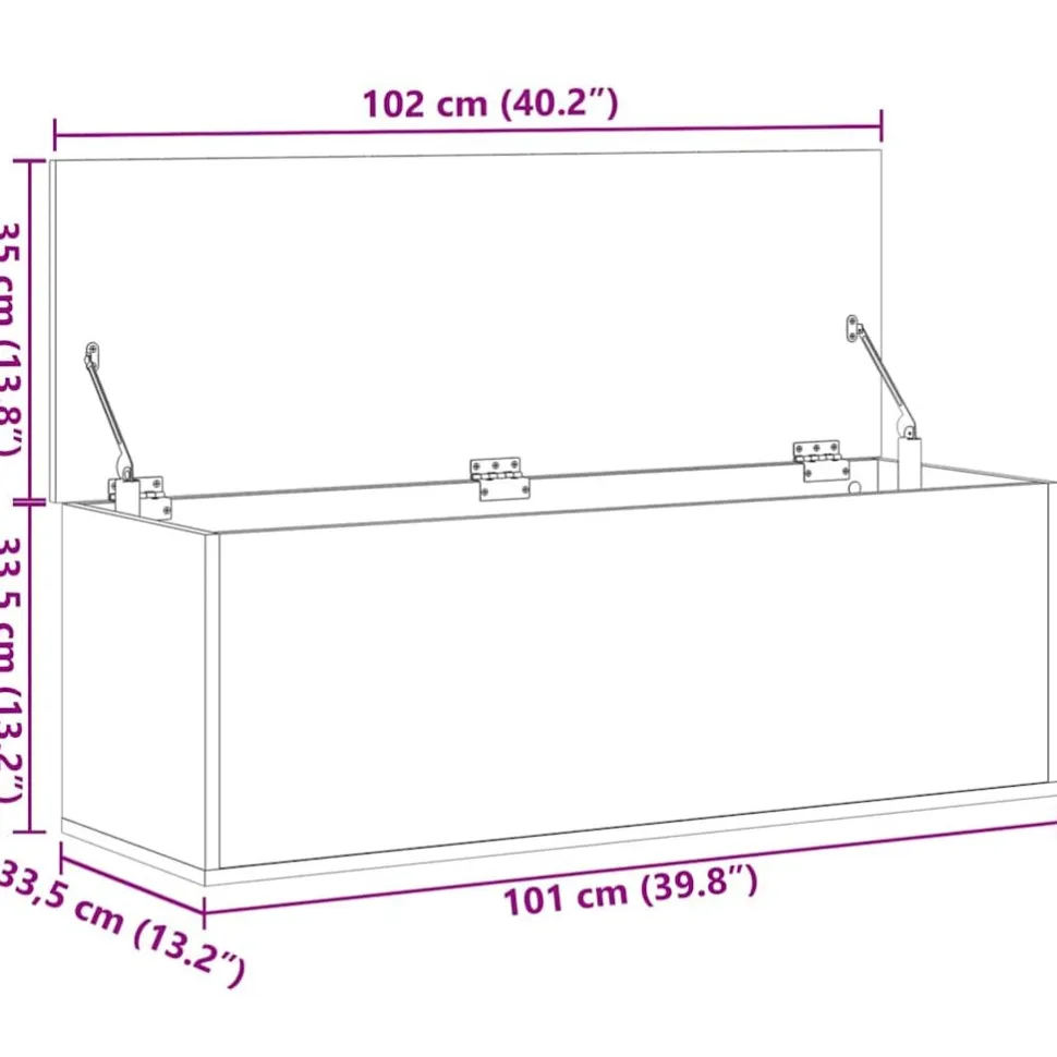 Säilytyslaatikko betoninharmaa 102x35x35 cm tekninen puu (40691)