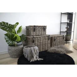 Säilytyslaatikko House Nordic Depok, 3kpl, harmaanruskea rottinki