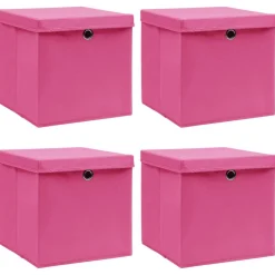 Säilytyslaatikot kansilla 4 kpl pinkki 32x32x32 cm kangas
