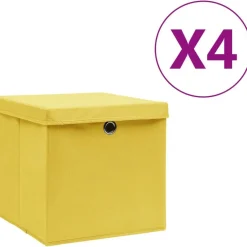 Säilytyslaatikot kansilla 4 kpl 28x28x28 cm keltainen