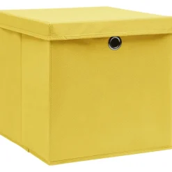 Säilytyslaatikot kansilla 4 kpl 28x28x28 cm keltainen