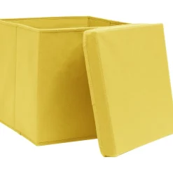 Säilytyslaatikot kansilla 4 kpl 28x28x28 cm keltainen
