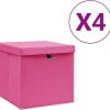Säilytyslaatikot kansilla 4 kpl 28x28x28 cm pinkki