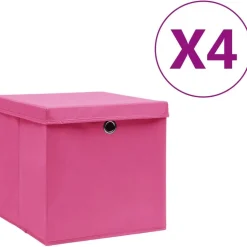 Säilytyslaatikot kansilla 4 kpl 28x28x28 cm pinkki