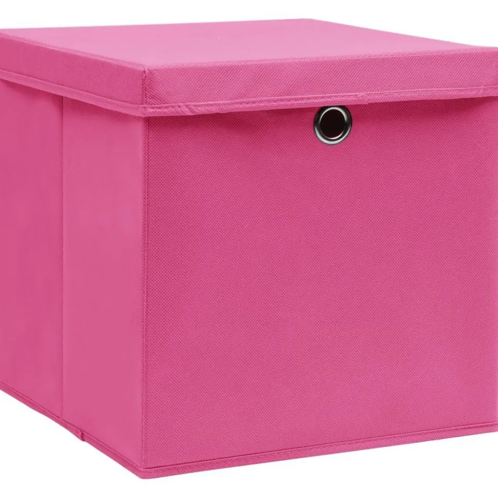Säilytyslaatikot kansilla 4 kpl 28x28x28 cm pinkki